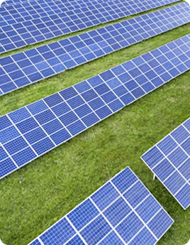 Residential solar panels on grass